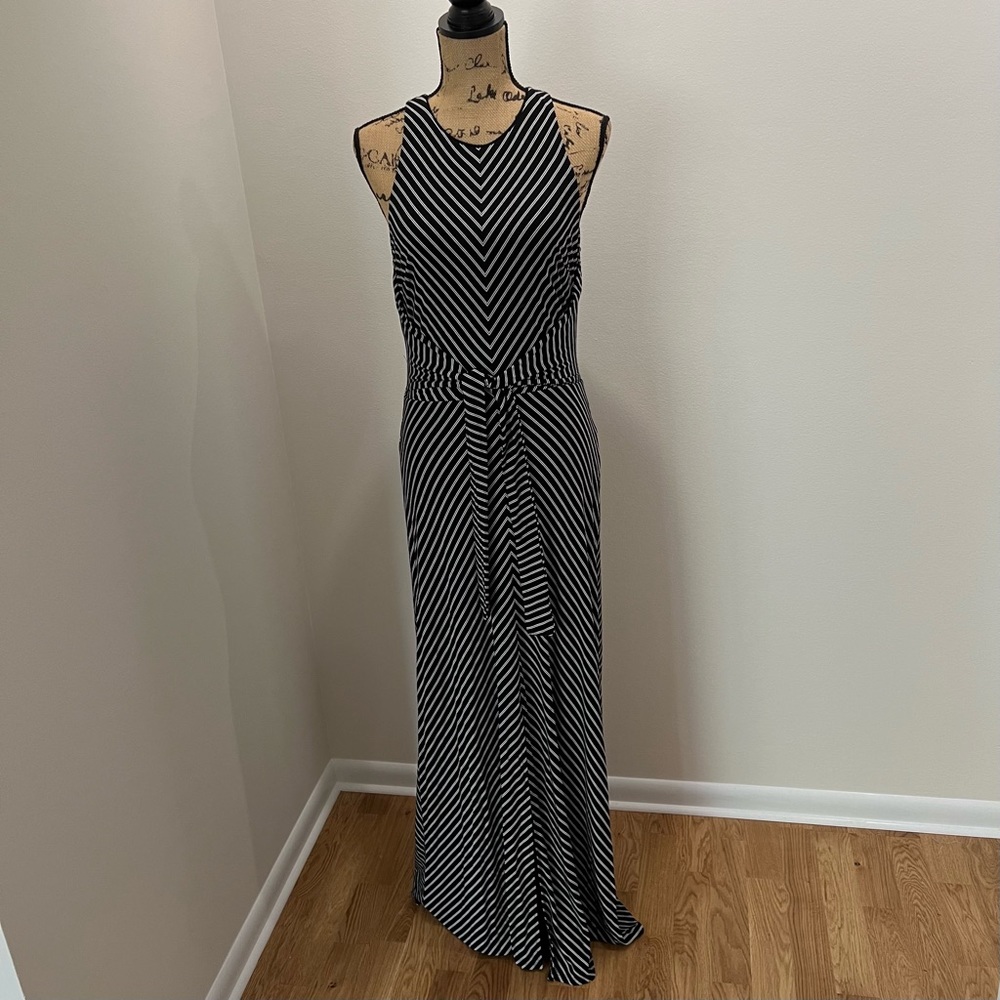 White House Black Market Tie Front Stripe Maxi Dress